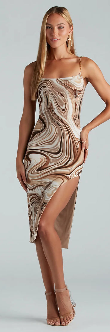Swirl Fun Chain Strap Midi Dress