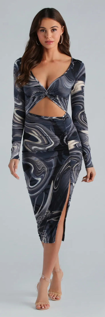 Major Obsession Marble Print Midi Dress
