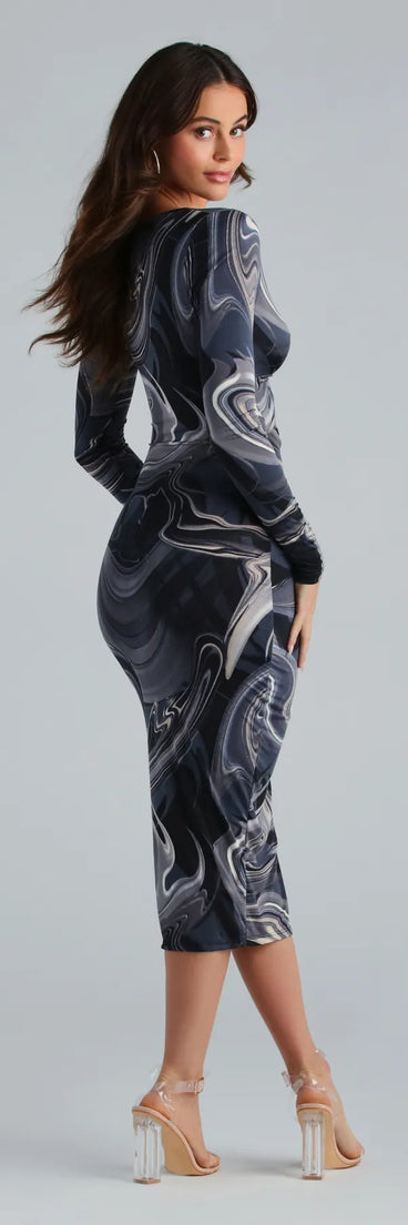 Major Obsession Marble Print Midi Dress