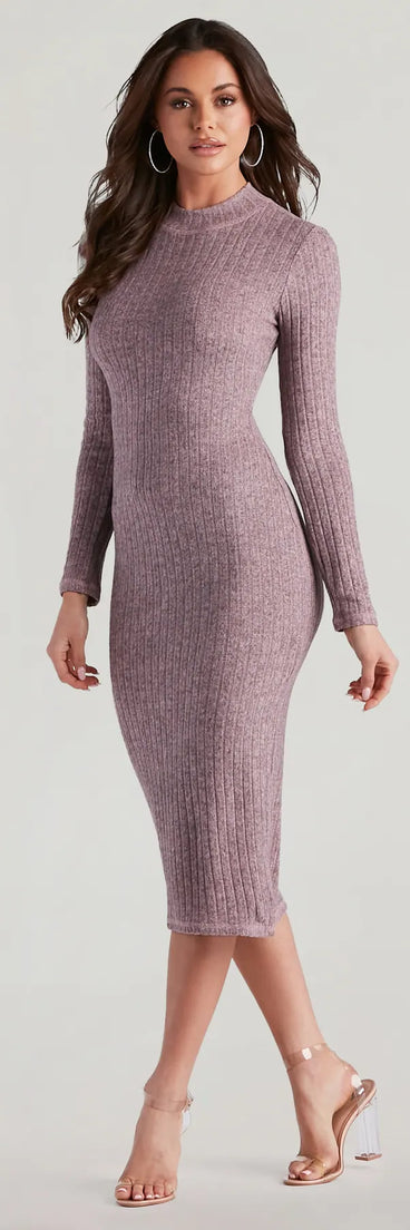 With its mid-calf hem and popular flattering fit, the Cozy Love Mock Neck Midi Dress in taupe nails the balance of trend and ease, redefining go-to midi dresses for any occasion.