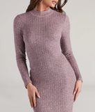 Make a bold statement in the Cozy Love Mock Neck Midi Dress in taupe, the perfect spring dress for weddings, cocktail hours, nights out, and/or seasonal celebrations.