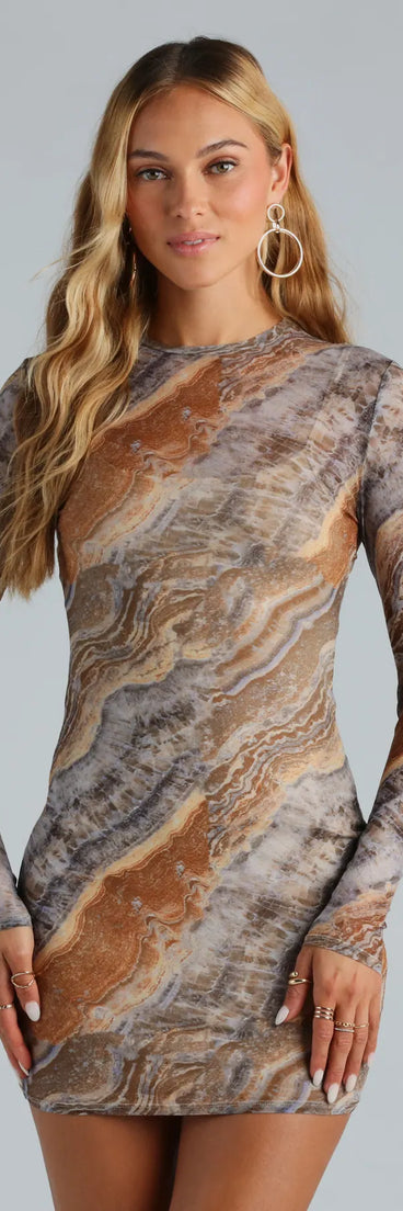 I'm So Rare Marble Long Sleeve Mini Dress