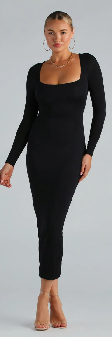 Smooth Silhouette Long Sleeve Bodycon Maxi Dress