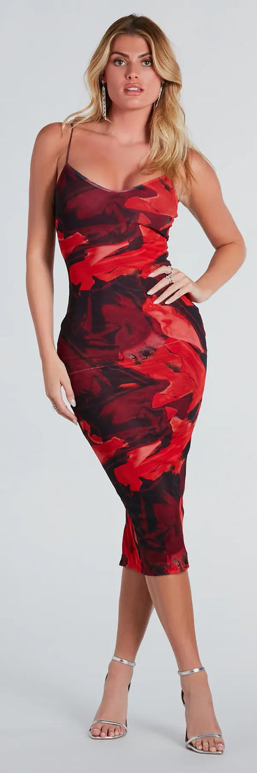 Fine Arts Abstract Mesh Midi Dress
