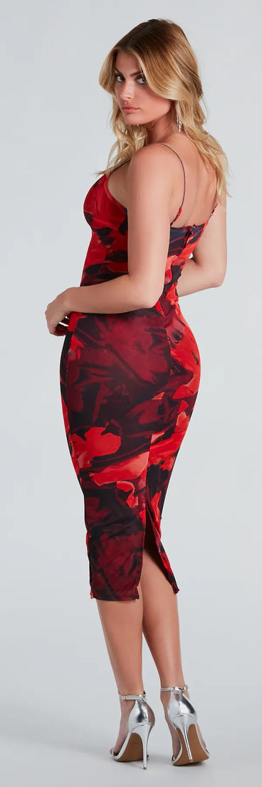 Fine Arts Abstract Mesh Midi Dress