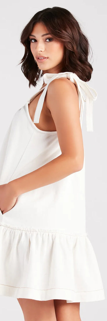 Coastal Vacay Tie-Shoulder Ruffled Short Dress
