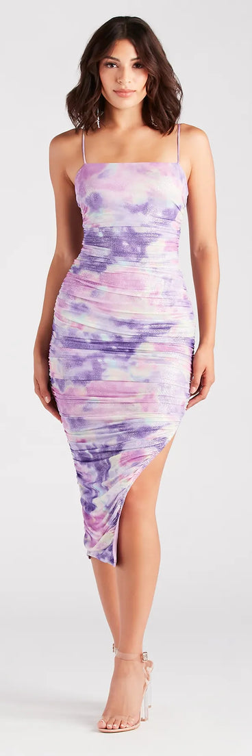 Color Splash Tie Dye Glitter Midi Dress