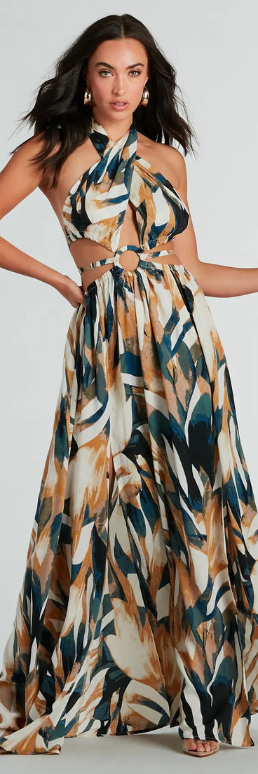 Dreamy Destination Cutout Tropical Print Maxi Dress