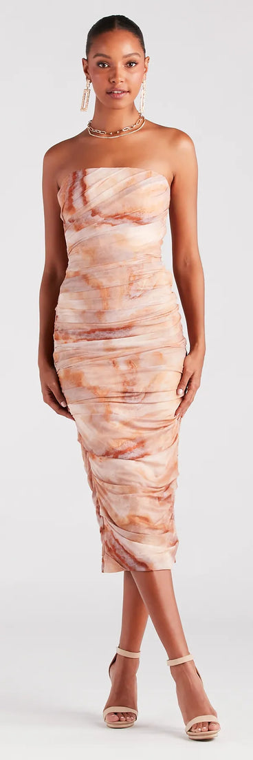 Day Dreamer Strapless Abstract Midi Dress