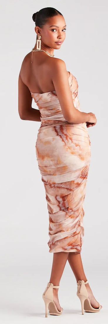 Day Dreamer Strapless Abstract Midi Dress