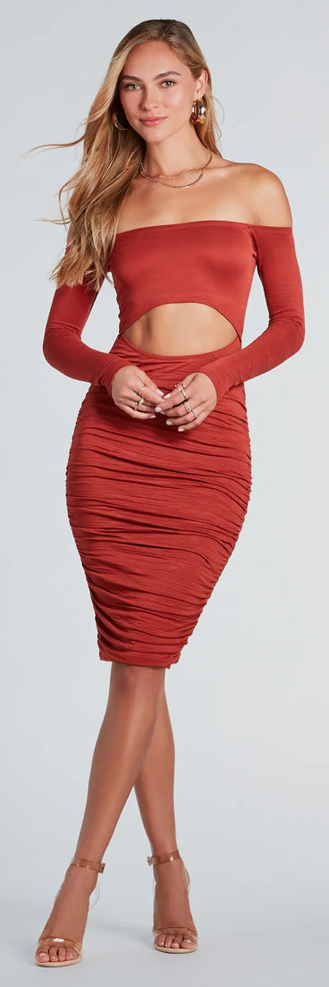 Major Hottie Cutout Ruched Midi Dress