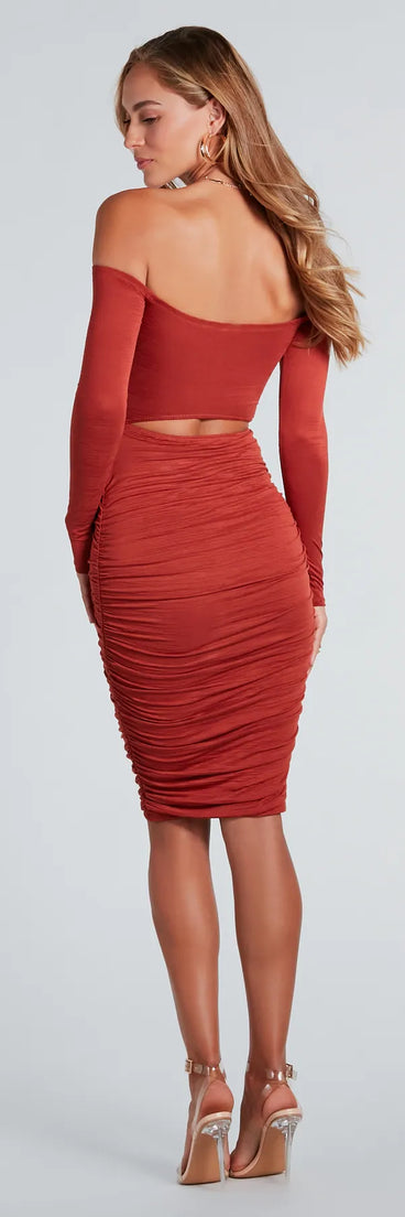 Major Hottie Cutout Ruched Midi Dress