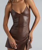 Revamp your 2025 wardrobe with this chic addition, the Time For Happy Hour Faux Leather Mini Dress in brown, perfect for elevating your style in the new year.