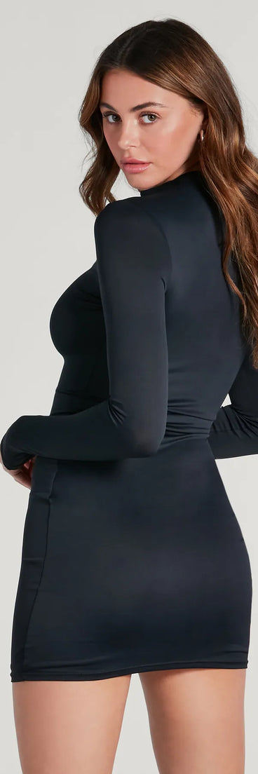 Whether you're headed to brunch or running errands, the Smooth Silhouette Mock Neck Mini Dress in black delivers effortless style in a breathable, go-to casual dress.