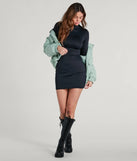 Smooth Silhouette Mock Neck Mini Dress, a trendy black mini dress featuring modern details and a fresh seasonal hue, perfect for creating chic 2025 looks.