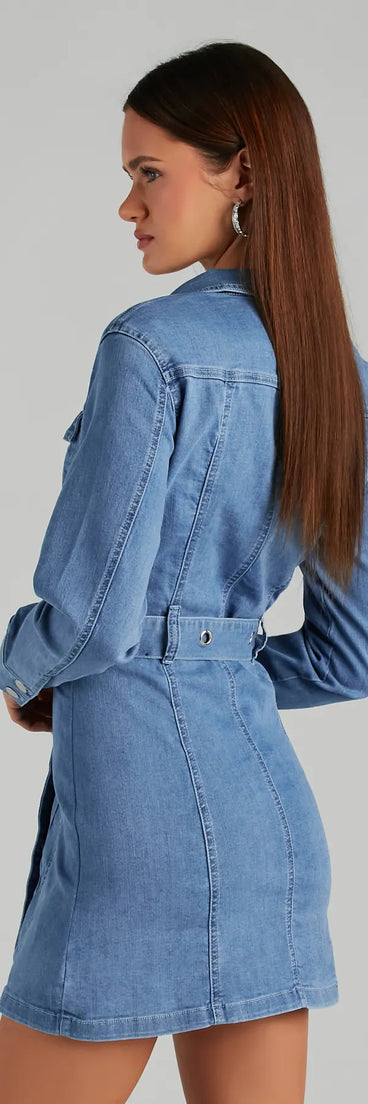 Season Of Fun Denim Collared A-Line Mini Dress | Windsor Season Of Fun Denim Collared A-Line Mini Dress | Windsor