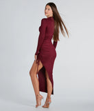 In The Lineup Mock Neck High Slit Midi Dress