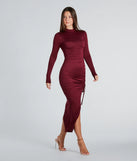 In The Lineup Mock Neck High Slit Midi Dress