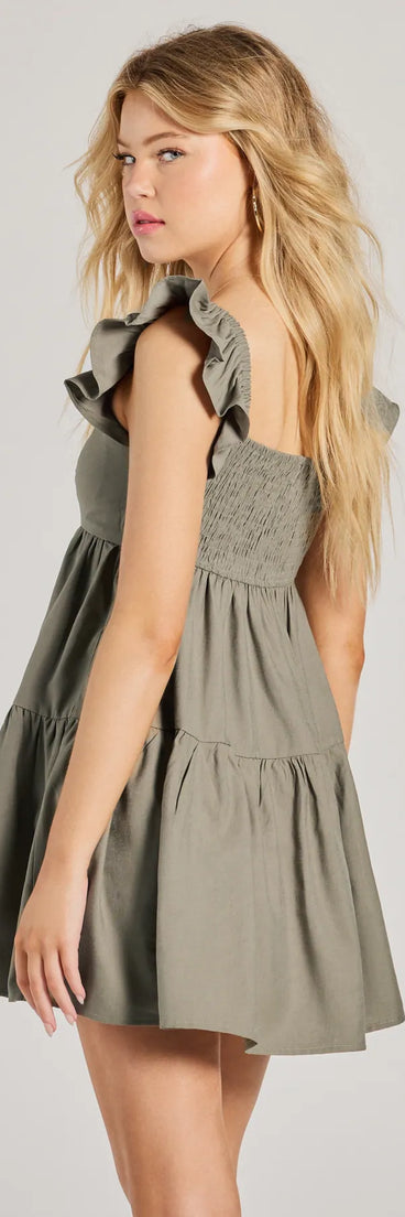 The Beyond Precious V-Neck Ruffle Babydoll Dress is a casual dress for more than special occasions with a fitted or flowy silhouette and accents in the most recent trends!