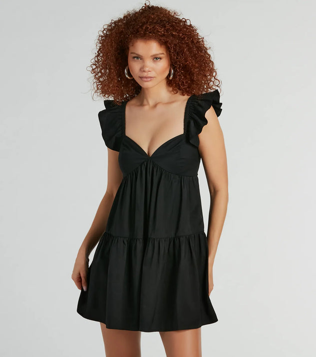 The City Of Love V-Neck Ruffle Babydoll Dress is a mini dress that will make a statement with its short hemline and on-trend details to have you ready for any event!