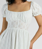 Charming Appeal Puff Sleeve Eyelet Knit Skater Dress