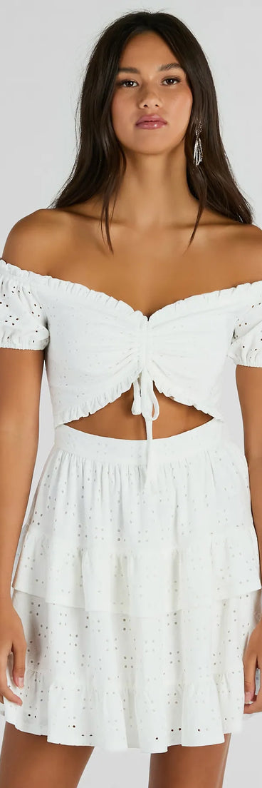 The Catch A Cutie Short Sleeve Cutout Eyelet Skater Dress is a mini dress that will make a statement with its short hemline and on-trend details to have you ready for any event!