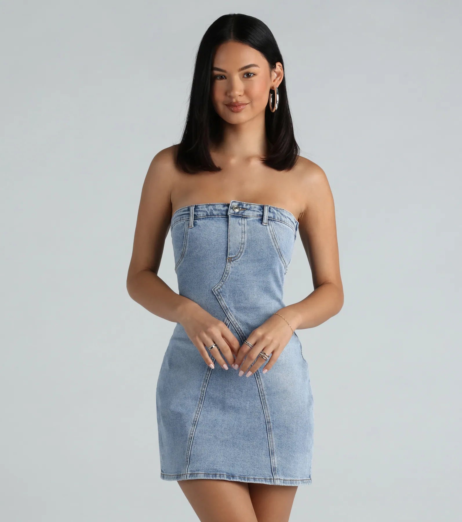 The 90s Are Calling Denim Strapless Mini Dress Casual Dresses