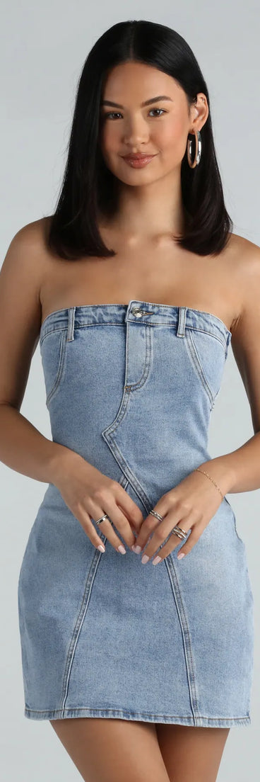 The 90s Are Calling Denim Strapless Mini Dress