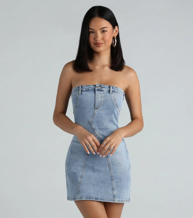 Denim 90s Short Dresses The 90s Are Calling Denim Strapless Mini Dress Windsor Denim 90s Short Dresses The 90s Are Calling Denim Strapless Mini Dress Windsor