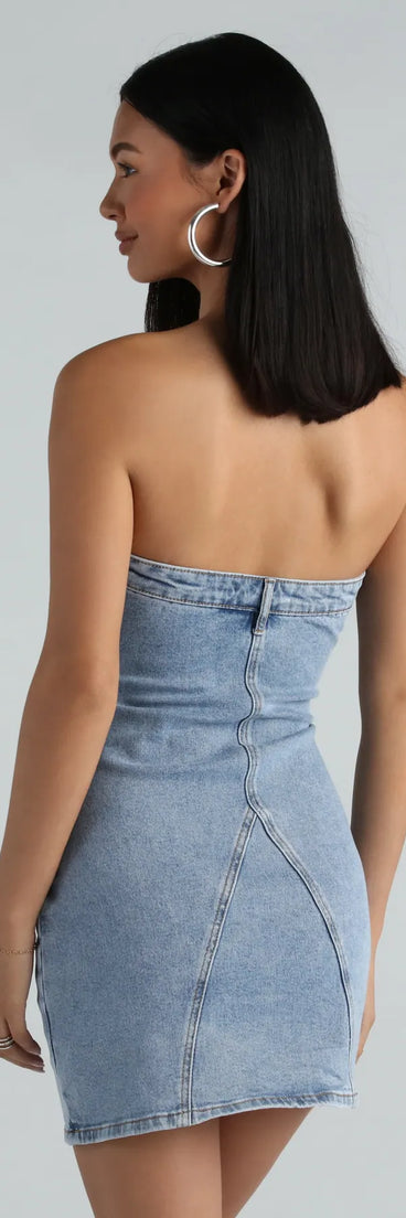 The 90s Are Calling Denim Strapless Mini Dress