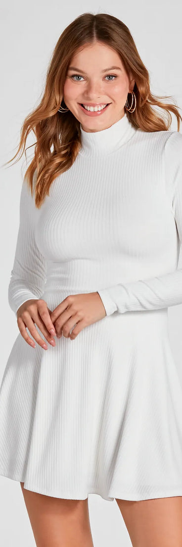 Winter Chic Mock Neck Long Sleeve Skater Dress