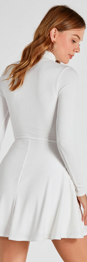 Winter Chic Mock Neck Long Sleeve Skater Dress
