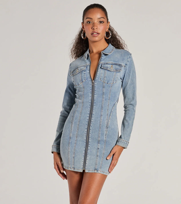 The Sweet Looking Long Sleeve Denim Mini Dress is a mini dress that will make a statement with its short hemline and on-trend details to have you ready for any event!