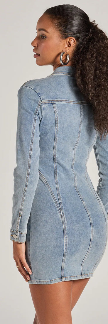 The Sweet Looking Long Sleeve Denim Mini Dress is a mini dress that will make a statement with its short hemline and on-trend details to have you ready for any event!