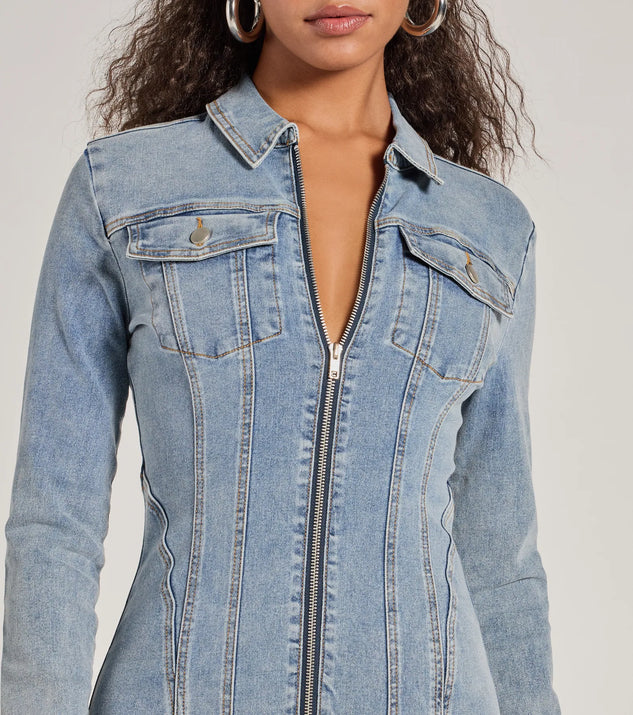 long sleeve zip up denim dress Sweet Looking Long Sleeve Denim Mini Dress