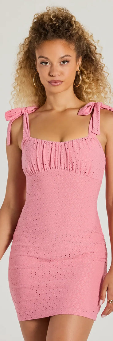 Keep It Sweet Tie-Strap Eyelet Mini Dress