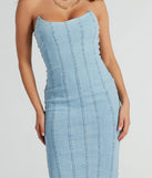 Crush-Worthy Strapless Denim Bodycon Midi Dress