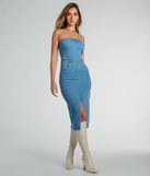 Trendy Topic Strapless Denim Midi Dress
