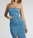 Trendy Topic Strapless Denim Midi Dress
