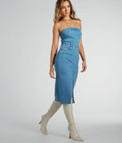 Trendy Topic Strapless Denim Midi Dress