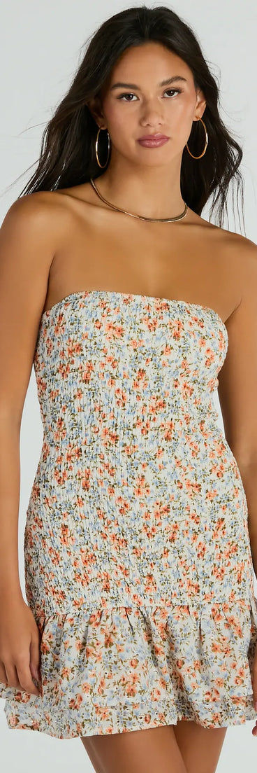 The Speechless Strapless Floral Ruffle Mini Dress is a casual dress for more than special occasions with a fitted or flowy silhouette and accents in the most recent trends!