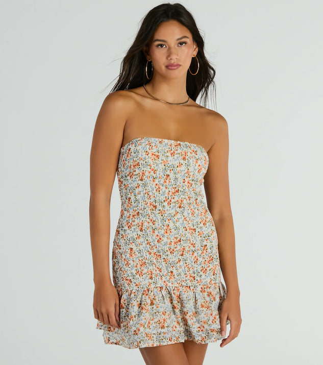 Speechless Strapless Floral Ruffle Mini Dress Speechless Strapless Floral Ruffle Mini Dress