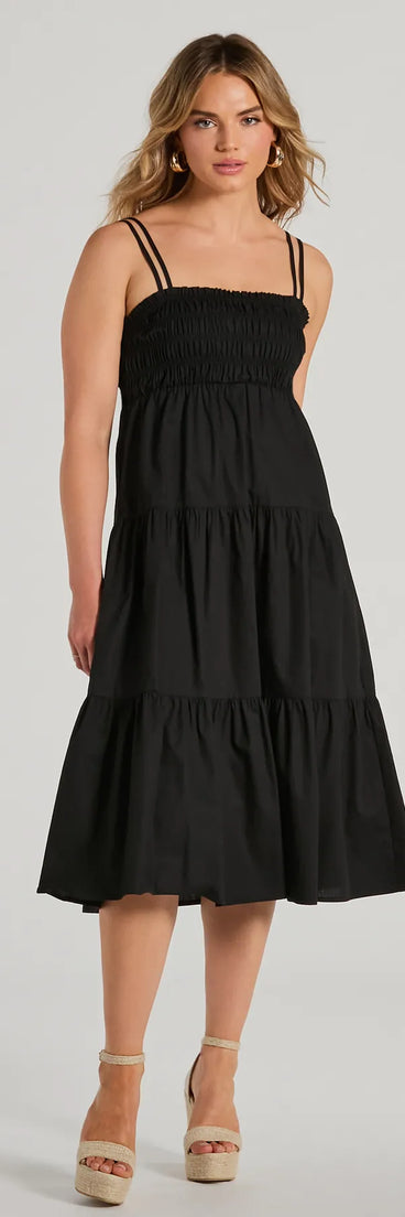 The midi dress length on the Darling Appeal Sleeveless Ruffled Midi Dress provides an elevated silhouette perfect for any party, occasion, or everyday styling.