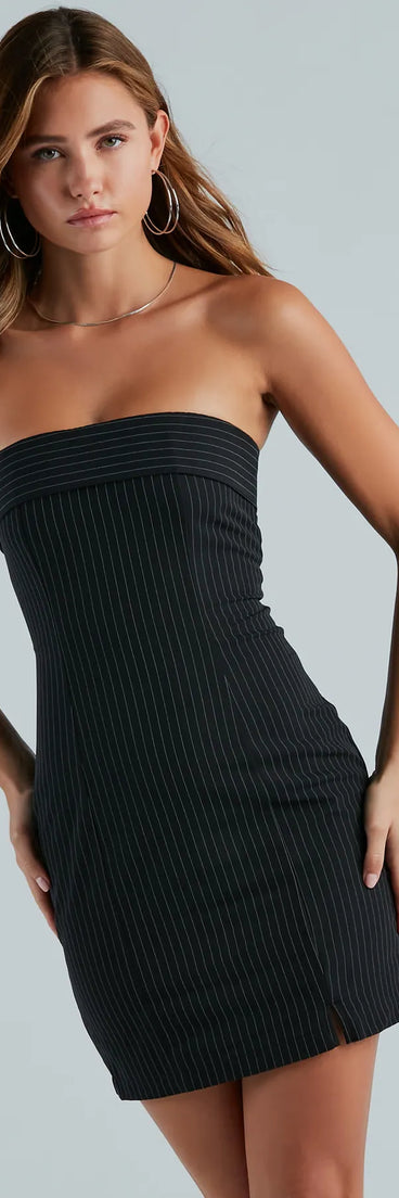 Impress Me Pinstripe Strapless Mini Dress