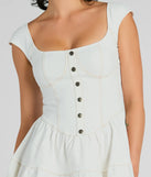 The Trendsetting Effect Ruffled Denim Skater Dress is a white dress, an essential holiday or NYE dress that pairs chic style with versatility making it perfect for cocktail events, New Year's Eve parties, or as a winter wedding guest look.