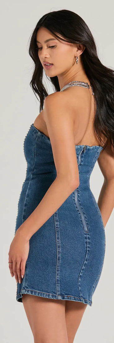 Tell Me About It Stud Strapless Denim Mini Dress | Windsor Tell Me About It Stud Strapless Denim Mini Dress | Windsor