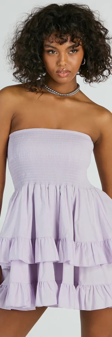 Sunny Day Gal Strapless Ruffled Skater Dress