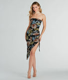 Jet Set For Sun Strapless Tropical Midi Dress