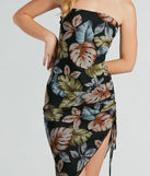 Jet Set For Sun Strapless Tropical Midi Dress