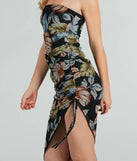 Jet Set For Sun Strapless Tropical Midi Dress